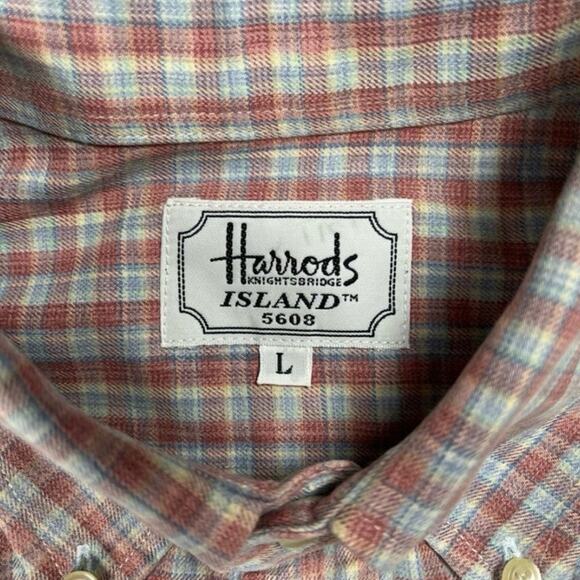 Harrods Island 5608 Mens Large Multi Brushed Cotton‎ Plaid Button Down Preppy - Picture 3 of 5